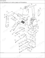 new-holland-tj275-tractor-parts-catalog-drivetrain-parts-209.webp New Holland TJ275 exploded view of manual transmission shift controls, levers, linkage rods, and mounting brackets.