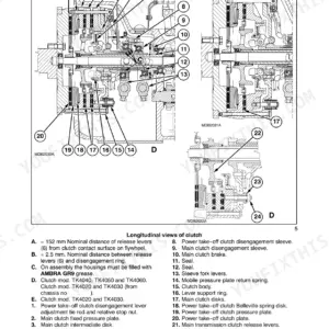 New Holland TK4020, TK4030, TK4040, TK4050, TK4060 clutch assembly exploded view diagram and component list.
