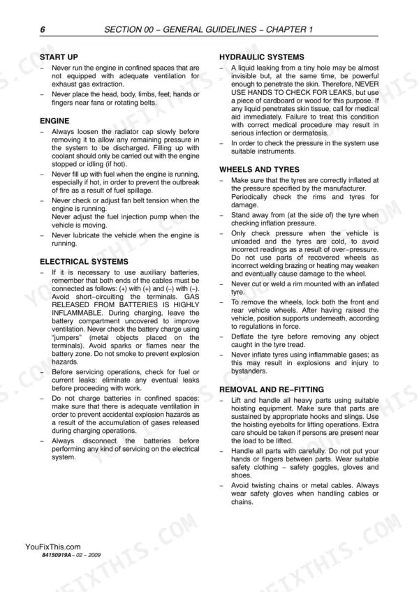 New Holland TK4020, TK4030, TK4040, TK4050, TK4060 service manual page covering general safety guidelines and procedures.
