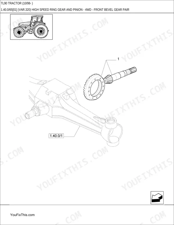 New Holland TL90 parts catalog - Front Axle, TL90 Tractor (10/98- )