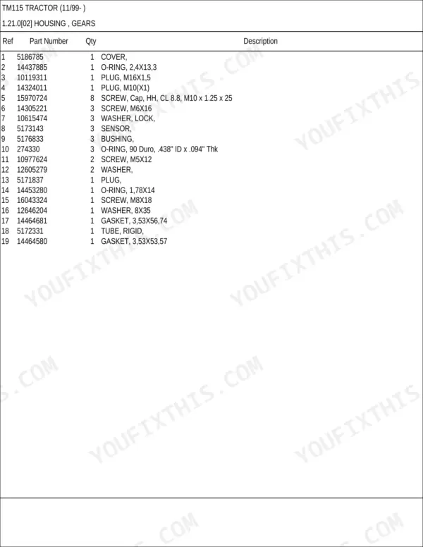 New Holland TM115 parts catalog - Transmission, TM115 Tractor (11/99- )