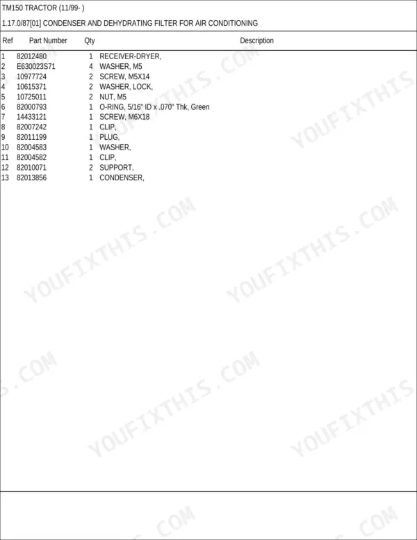 New Holland TM150 parts catalog - Engine Equipment, TM150 Tractor (11/99- )