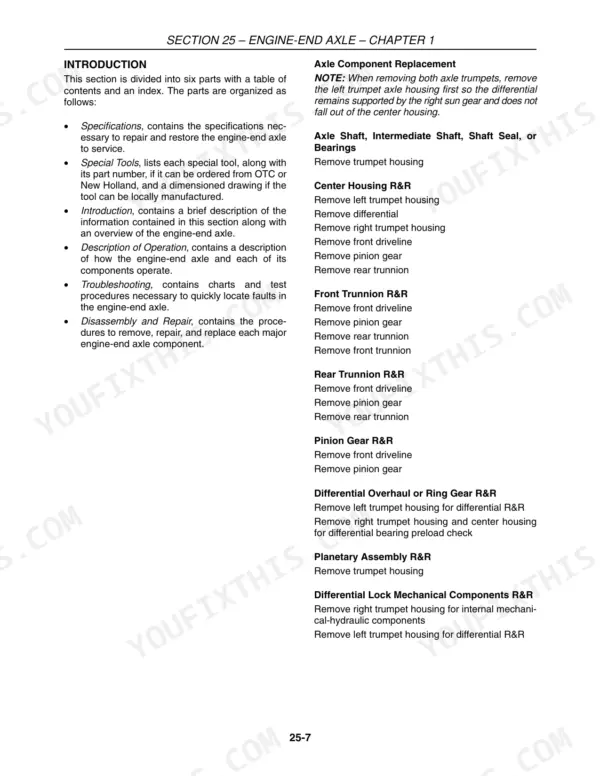 New Holland TV145 repair manual - ENGINE-END AXLE, Section 25 – Engine-End Axle – Chapter 1