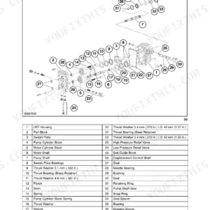 New Holland TZ18DA, TZ22DA, TZ24DA, TZ25DA hydrostatic transmission exploded view diagram and parts list.