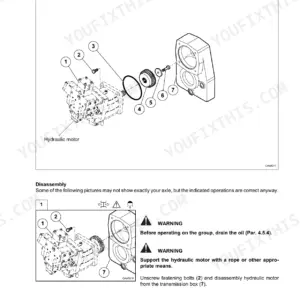 New Holland W50, W60, W70, W80, W50-W60, W70-W80: Exploded view and disassembly procedure for rear axle hydraulic motor group.