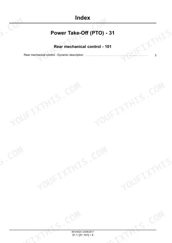 New Holland Workmaster 35 service manual - Power Take-Off (PTO), Index