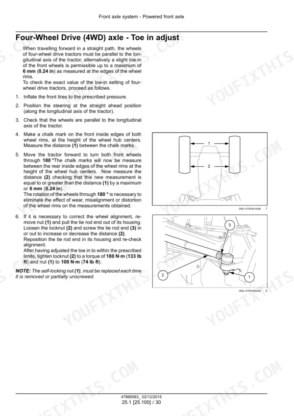 New Holland Workmaster 50 repair manual - Front Axle System, Four-Wheel Drive (4WD) axle - Toe in adjust