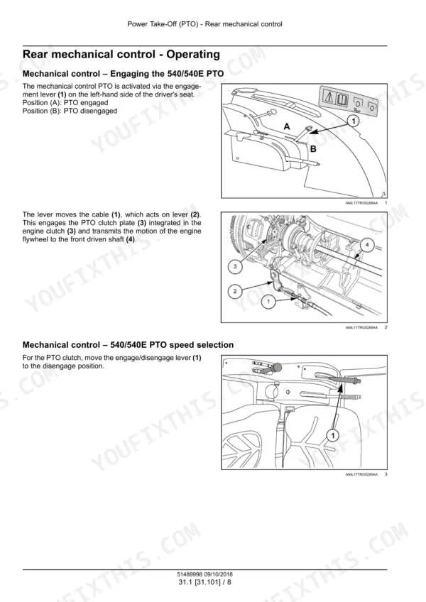 New Holland Workmaster 55 service manual - Power Take-Off (PTO) - Rear mechanical control