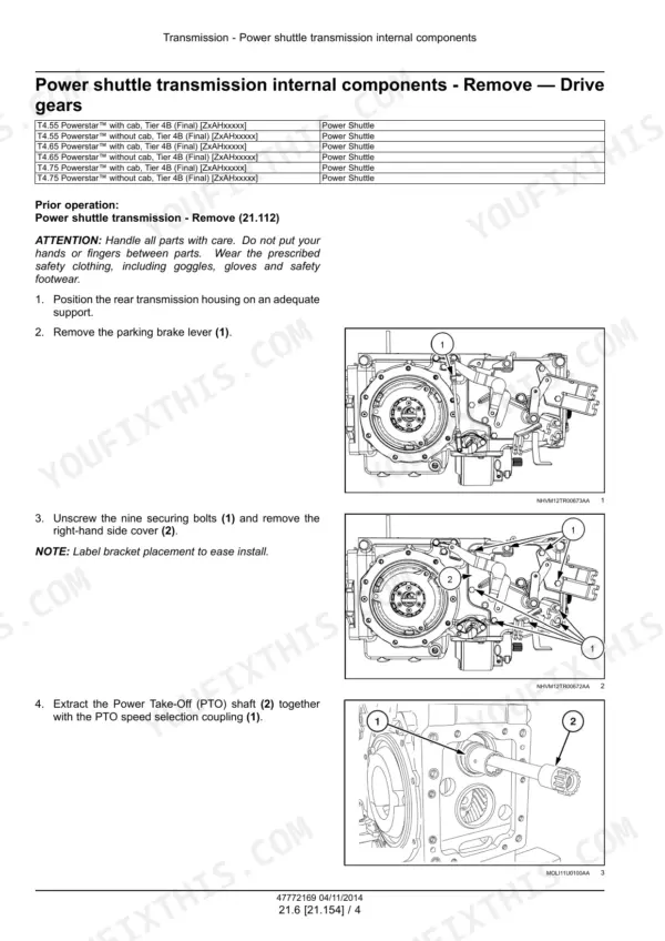 New Holland T4.55 to T4.75 power shuttle transmission internal components.