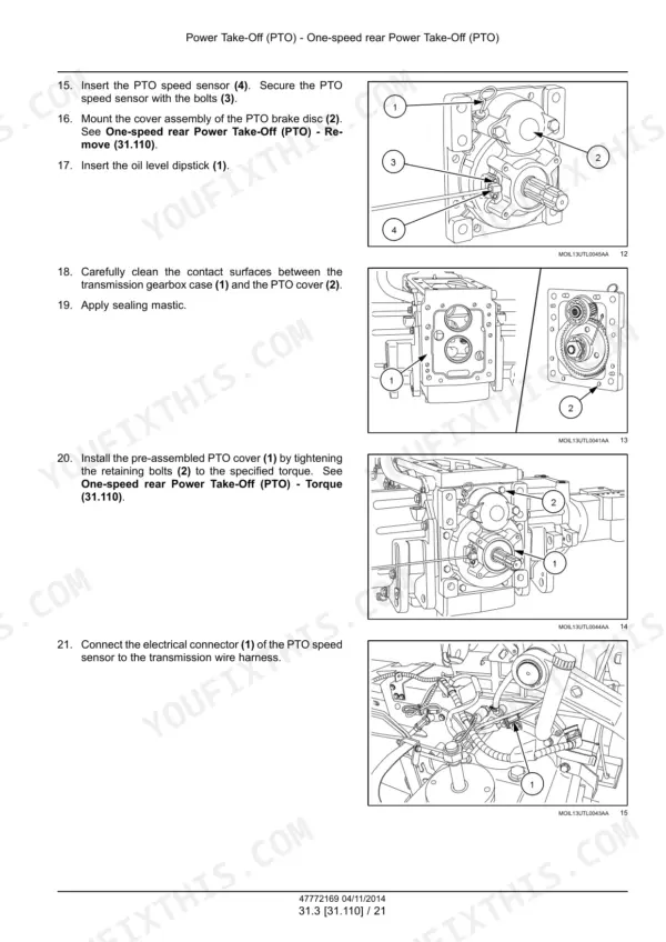 New Holland T4.55 to T4.75 one-speed rear PTO speed selector assembly step.