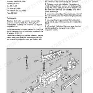 Perkins 3012, CV12 fuel injection pump dismantling procedure and exploded view diagram of pump components.