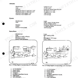 Perkins 4.154 electrical system specs, alternator, dynamo, starter motor data, and wiring diagrams for AC5 and 11AC units.