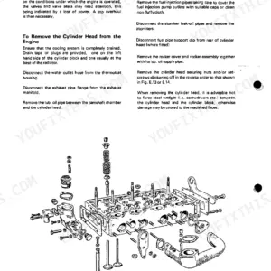 Perkins 4.192, 4.203, D4.203 cylinder head removal procedure and exploded view diagram of the cylinder head assembly.