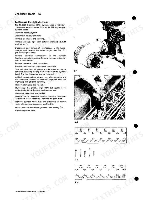 Perkins T6.3544, 6.3544, 6.3724, H6.3544, HT6.3544, M135, M165T, M200Ti, M240Ti, M275Ti, 6HD100, 6HD150T, 6HD185T cylinder head removal