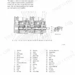 Takeuchi TB 62, TB68, COMPACT EXCAVATOR, TB68 Compact Excavator main hydraulic pump exploded view and parts list.