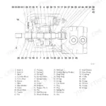 Takeuchi TB014, TB016 hydraulic pump construction exploded view diagram with numbered component parts list.