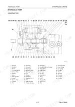 takeuchi-tb014-tb016-compact-excavator-workshop-manual-cc4e002-exploded-view-145.webp Takeuchi TB014, TB016 hydraulic pump construction exploded view diagram with numbered component parts list.