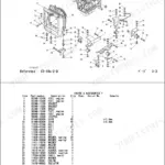 Takeuchi TB015 exploded view of engine mounts, radiator, and accessories with parts list and reference numbers.