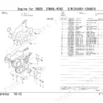 Takeuchi TB025 engine gear housing exploded view diagram and parts list for 3TN84L-RTBZ engine.