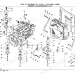 Takeuchi TB070 exploded view of engine, radiator, mounts, and alternator parts.