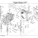 Takeuchi TB070W exploded view of engine, radiator, and mounting accessories including dampers and hardware.