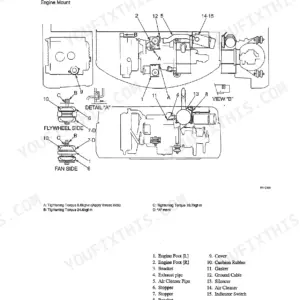 Takeuchi TB07DW, TB070W engine mount exploded view diagram with torque specifications and component parts list.