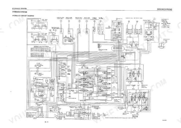 Takeuchi TB07DW, TB070W hydraulic circuit diagram showing cylinders, control valves, pumps, and operation patterns.