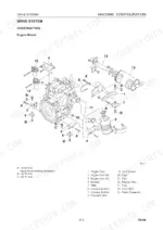 Takeuchi TB108 engine mount exploded view diagram showing muffler, air cleaner, fuel filter, and torque specifications.