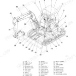 Takeuchi TB138FR, TB138FR Compact Excavator, YDP-MP2, YDP-MP4 exploded view diagram showing numbered component names.