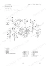 Takeuchi TB175, TB175 Compact Excavator, YDP-MP2, YDP-MP4 exploded view of engine mount system, silencer, and exhaust pipe.