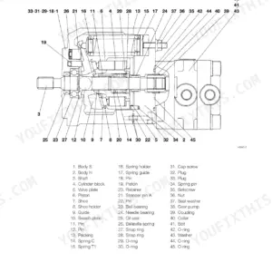 Takeuchi TB219, hydraulic pump construction diagram with numbered parts list and components.