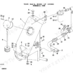 Takeuchi TB25FR hydraulic tank exploded view showing tank, filter, hoses, and mounting hardware components.