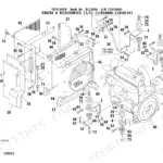 Takeuchi TB75FR, TB80FR exploded view of engine cooling system, radiator, fan shroud, and engine mounting components.