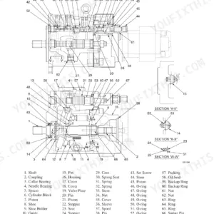 Takeuchi TB80FR, 4TNE94-98, 4TNE106 (T) hydraulic pump construction exploded view diagram with numbered parts list.