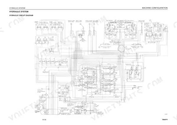 Takeuchi TB80FR, 4TNE94-98, 4TNE106 (T) hydraulic circuit diagram showing cylinders, travel motors, and control valves.