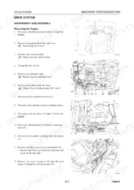 Takeuchi TB80FR, 4TNE94-98, 4TNE106 (T) engine removal procedure steps and component diagrams for battery and fuel lines.