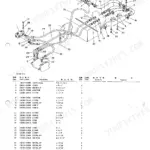 Takeuchi TL10 hydraulic piping 1 diagram showing hoses, manifolds, and fittings with a corresponding parts list table.