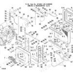 Takeuchi TL120 exploded view diagram of engine cooling system, radiator, fan shroud, and associated hoses and hardware.