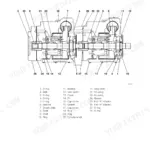Takeuchi TL120, HST pump assembly exploded view diagram with numbered parts list.