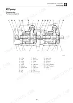 takeuchi-tl120-crawler-loader-workshop-manual-ct3e001-exploded-view-114.webp Takeuchi TL120, HST pump assembly exploded view diagram with numbered parts list.