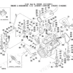Takeuchi TL140 exploded view of engine and accessories, including muffler, air cleaner, and engine mounting components.