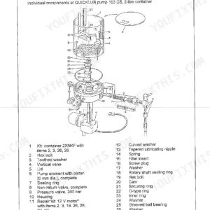 Terex Atlas workshop manual exploded view of Quicklub 103 CS automatic lubrication pump.