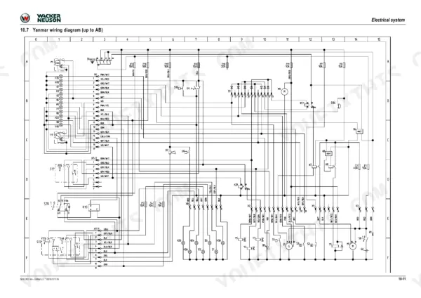 Wacker Neuson 3001 Yanmar electrical system wiring diagram showing fuses, relays, switches, and connectors.