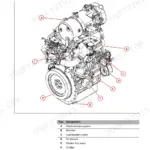 Wacker Neuson WL32 44.7 kW engine overview diagram with labeled components including oil filter and fuel pump.