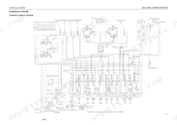 Takeuchi TB23R Compact Excavator, TB23R Compact Excavator hydraulic circuit diagram showing control valve and lines