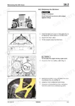 00ecdef7-b-procedures-621 Bomag BW 174 AP-4 AM service manual procedure for removing the AM-drum, including lifting, battery disconnection, and hose removal.