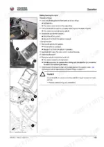0d81df1e-b-procedures-35 Wacker Neuson 6003 procedure for raising and lowering the cabin with diagrams of the pump, tilt rod, and safety cable.