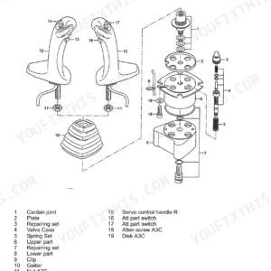 Terex Atlas 1504 LC, 1604 LC exploded view diagram of the servo control unit and joystick.