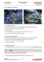 0e8ac38b-b-procedures-121 Terex Atlas 1504 LC, 1604 LC: Engine speed adjustment and Bowden-cable play procedure with numbered component diagrams.