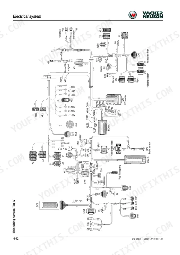 0f3ed69c-b-wiring-192 Wacker Neuson DW60, DW90, DW100, D18-01, D18-02, D18-03 electrical system main wiring harness Tier IV diagram.